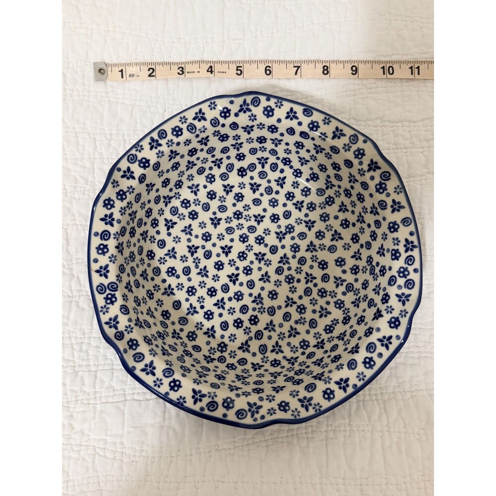 New Polish Pottery Ceramika Artstyczna Blue Confetti Scallopped Stonewear Dish